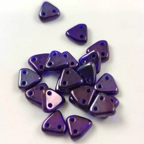 CzechMates 2 Hole Triangle Czech Glass Bead - Sapphire Burgundy Iris -6mm