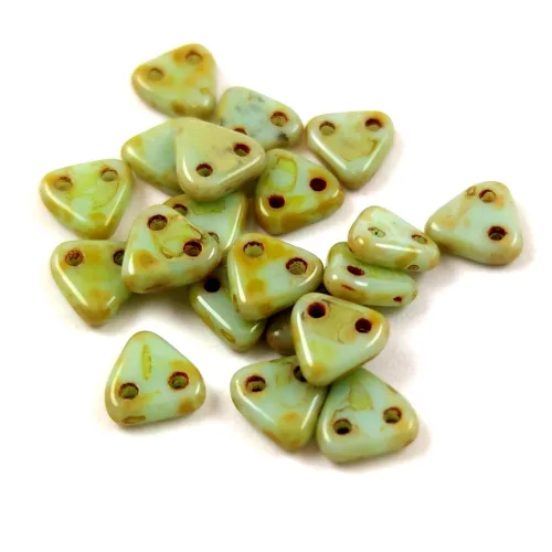 CzechMates 2 Hole Triangle Czech Glass Bead - Mint Green Travertine - 6mm
