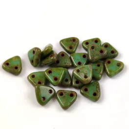   CzechMates 2 Hole Triangle Czech Glass Bead - Turquoise Green Picasso -6mm