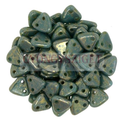 CzechMates 2 Hole Triangle Czech Glass Bead - Persian Turquoise - Bronze Picasso - 6mm