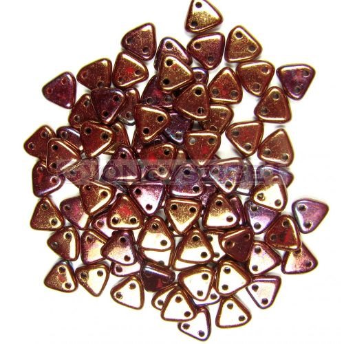 Cseh kétlyukú háromszög gyöngy - Bronze Luster Red Wine Iris - 6mm