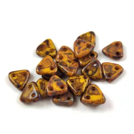   CzechMates 2 Hole Triangle Czech Glass Bead - Opaque Sunflower Travertine - 6mm