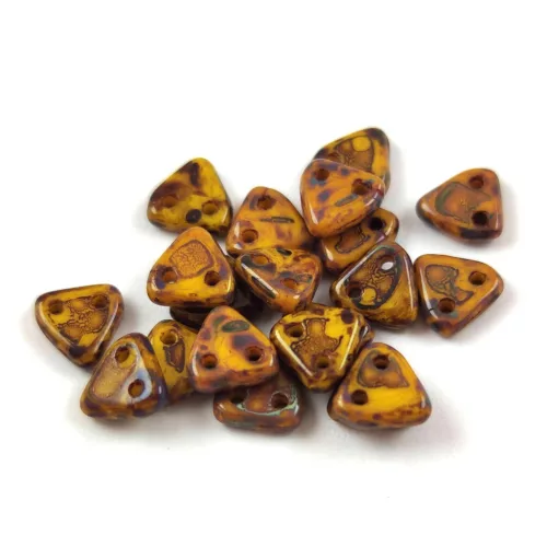 CzechMates 2 Hole Triangle Czech Glass Bead - Opaque Sunflower Travertine - 6mm