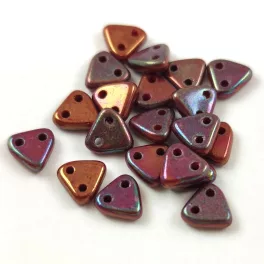   CzechMates 2 Hole Triangle Czech Glass Bead - Red Burgundy Iris - 6mm