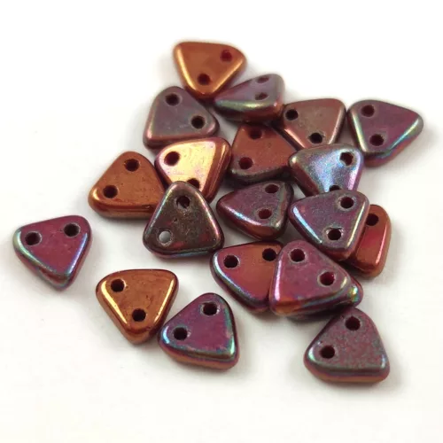 CzechMates 2 Hole Triangle Czech Glass Bead - Red Burgundy Iris - 6mm