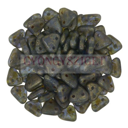 Cseh kétlyukú háromszög gyöngy - Tanzanite-Copper Picasso -6mm