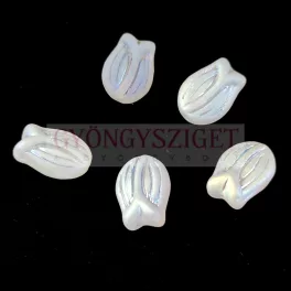 Czech Glass Bead - Tulip - Crystal Matt AB - 16x11mm