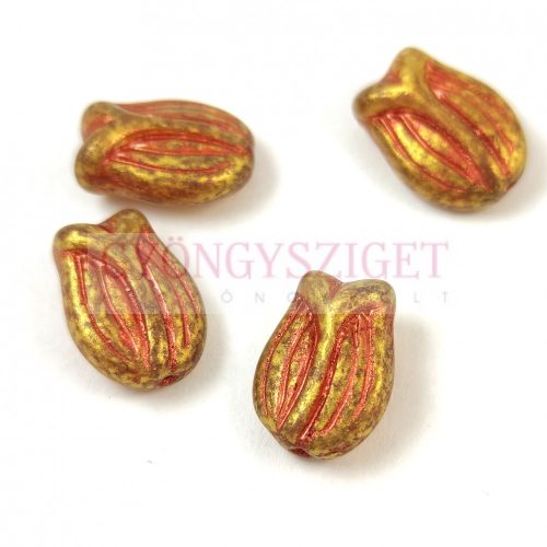 Cseh üveg gyöngy - hosszában fúrt tulipán alakú - Matt Gold Copper  - 16x11mm