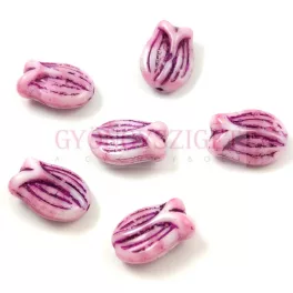 Czech Glass Bead - Tulip - Pink Violet - 16x11mm