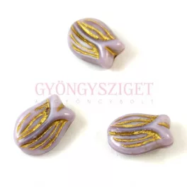 Czech Glass Bead - Tulip - Light Purple Gold - 16x11mm