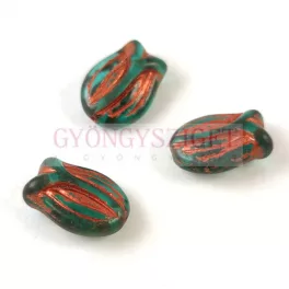 Czech Glass Bead - Tulip - Turquoise Copper - 16x11mm