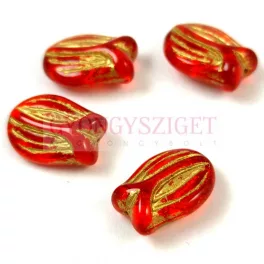 Czech Glass Bead - Tulip - Red Magma Gold - 16x11mm