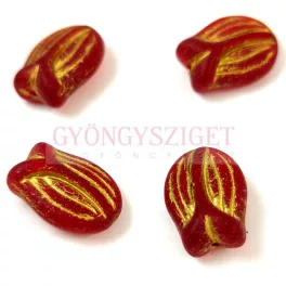 Czech Glass Bead - Tulip - Matt Siam Gold - 16x11mm