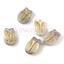 Czech Glass Bead - Tulip - Gray Matt Gold - 16x11mm