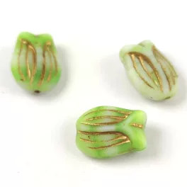 Czech Glass Bead - Tulip - Mint Matt Gold - 16x11mm