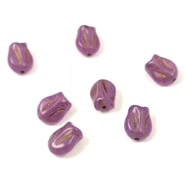   Czech Glass Bead - Tulip - Crystal Purple Luster Silver - 9x7mm