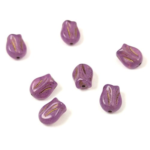 Cseh üveg gyöngy - hosszában fúrt tulipán alakú - Crystal Purple Luster Silver - 9x7mm