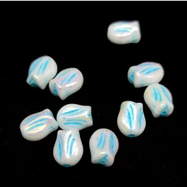 Czech Glass Bead - Tulip - Alabaster AB Aqua - 9x7mm