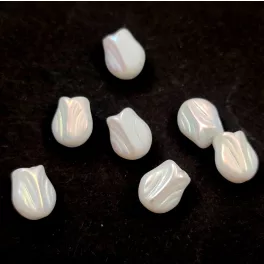 Czech Glass Bead - Tulip - Alabaster Full AB - 9x7mm