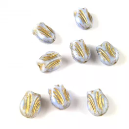 Czech Glass Bead - Tulip - Gray Gold Luster - 9x7mm