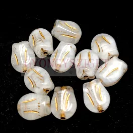   Czech Glass Bead - Tulip - Alabaster Crystal Blend Gold - 9x7mm