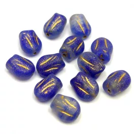 Czech Glass Bead - Tulip - Matt Sapphire Gold - 9x7mm