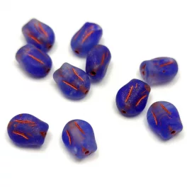 Czech Glass Bead - Tulip - Matt Sapphire Copper - 9x7mm