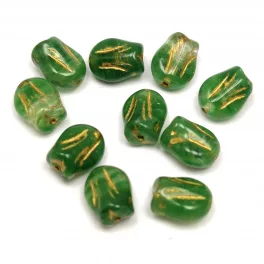   Czech Glass Bead - Tulip - Avocado Crystal Blend Gold - 9x7mm