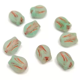 Czech Glass Bead - Tulip - Aqua Matt Copper - 9x7mm