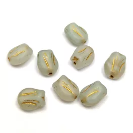 Czech Glass Bead - Tulip - Aqua Matt Gold - 9x7mm