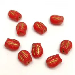 Czech Glass Bead - Tulip - Red Matt Gold - 9x7mm
