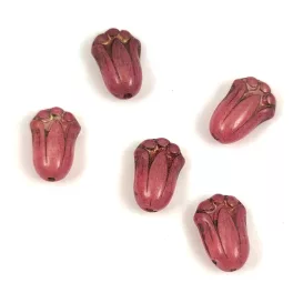   Tulip Bud - cseh préselt üveggyöngy - Crystal Mauve Gold Luster - 12x8mm