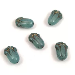   Tulip Bud - cseh préselt üveggyöngy - Crystal Air Blue Gold Luster - 12x8mm