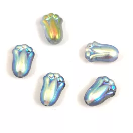  Tulip Bud - cseh préselt üveggyöngy - Crystal Blue Rainbow - 12x8mm