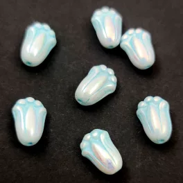   Tulip Bud - cseh préselt üveggyöngy - Alabaster Full AB Aqua - 12x8mm