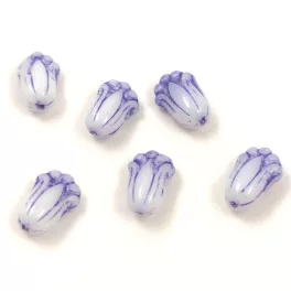   Tulip Bud - cseh préselt üveggyöngy - Alabaster Violet - 12x8mm