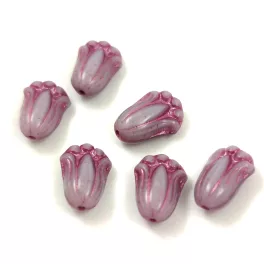   Tulip Bud - cseh préselt üveggyöngy - Purple Violet - 12x8mm