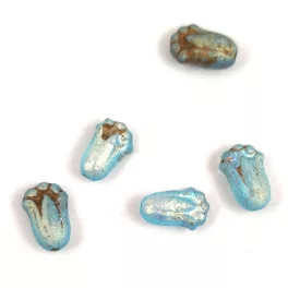   Tulip Bud - cseh préselt üveggyöngy - Aqua Etched Gold AB - 12x8mm