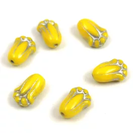   Tulip Bud - cseh préselt üveggyöngy - Sunflower Silver - 12x8mm