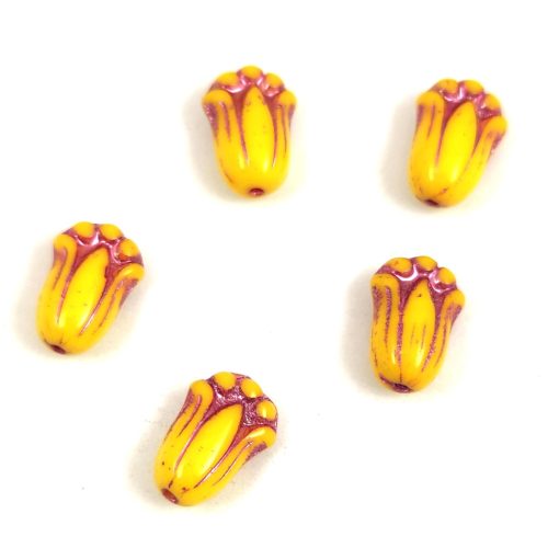 Tulip Bud - cseh préselt üveggyöngy - Sunflower Violet - 12x8mm
