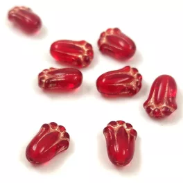   Tulip Bud - cseh préselt üveggyöngy - Ruby Copper - 12x8mm