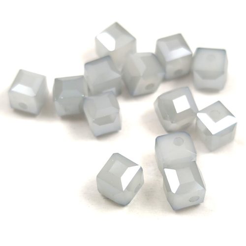 Cube shaped glass beads - Gray Luster - 6mm