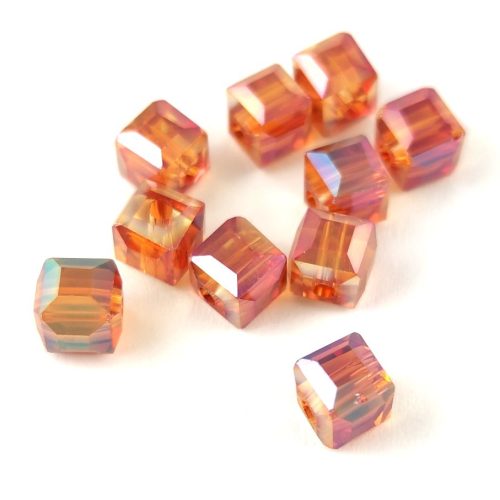 Cube shaped glass beads - Smoked Topaz AB Luster - 6mm