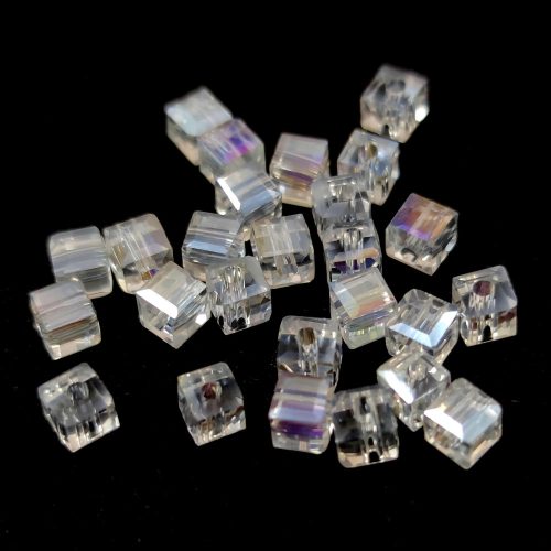 Cube shaped glass beads - Crystal AB - 4mm