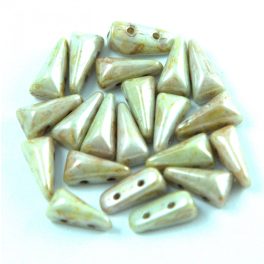   Vexolo cseh préselt 2lyukú gyöngy - Alabaster Green Brown Luster - 5x8mm