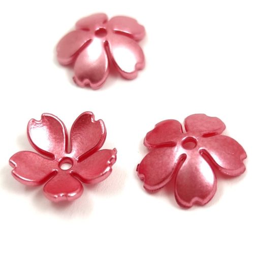 Plastic flower bead - Raspberry - 14 x 15 x 4 mm