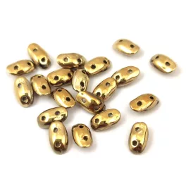   Wave - cseh préselt 2 lyukú üveggyöngy - Crystal Full Amber - 3x7mm