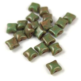   Wibeduo Czech 2 Hole Pressed Bead -  Opaque Turquoise Green Travertin - 8mm