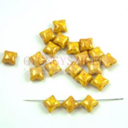   Wibeduo Czech 2 Hole Pressed Bead -  Opaque Sunflower Gold Luster - 8mm