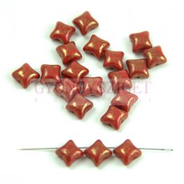   Wibeduo Czech 2 Hole Pressed Bead -  Opaque Red Gold Luster - 8mm